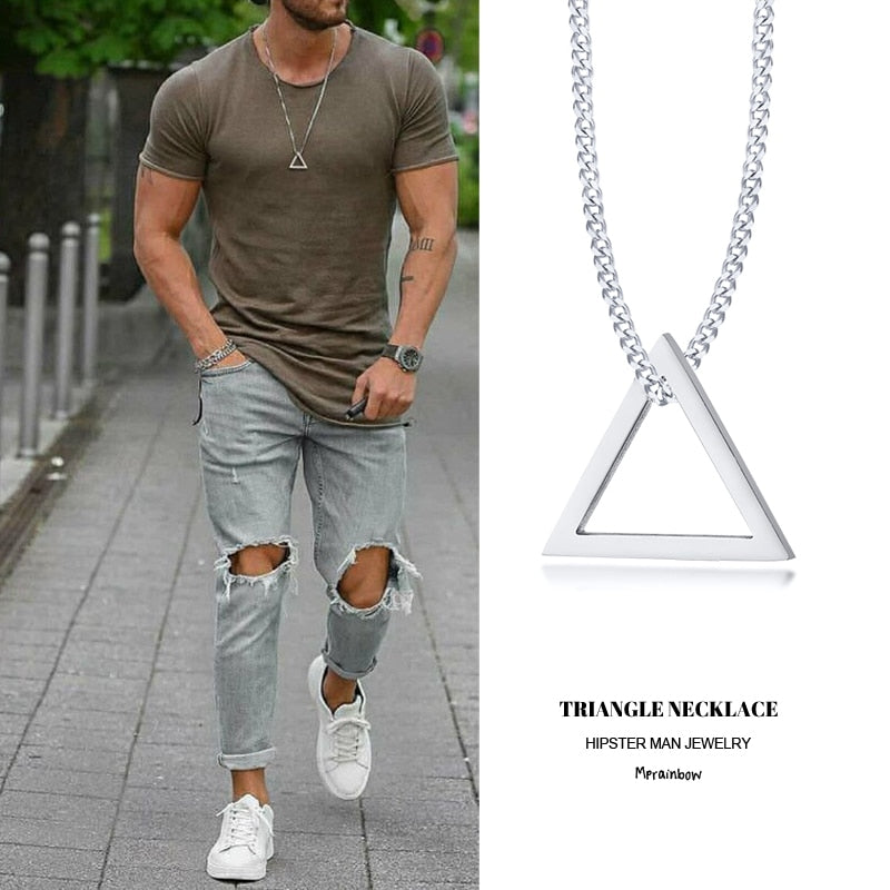 Amazon.com: Triangle necklace for men, groomsmen gift, men's necklace with  a silver triangle pendant, silver chain, gift for him, geometric necklace :  Handmade Products