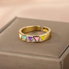 Triangular Square Colorful Zircon Rings For Women Boho Adjustable Opening Couple Ring Female Stainless Steel Aesthetic Jewelry