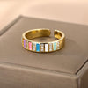 Triangular Square Colorful Zircon Rings For Women Boho Adjustable Opening Couple Ring Female Stainless Steel Aesthetic Jewelry