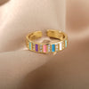 Triangular Square Colorful Zircon Rings For Women Boho Adjustable Opening Couple Ring Female Stainless Steel Aesthetic Jewelry