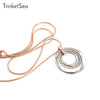 TrinketSea Trendy Crystal Pendant Necklaces For Women Rose Gold 3 Round Necklace Long Link Silver Chain 2020 Fashion Jewelry