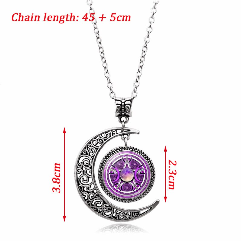 Triple Moon Goddess Necklace Wicca Pentagram Moon Pendant Long Chain Necklace Magic Amulet Protection Jewelry Custom Photo Gift
