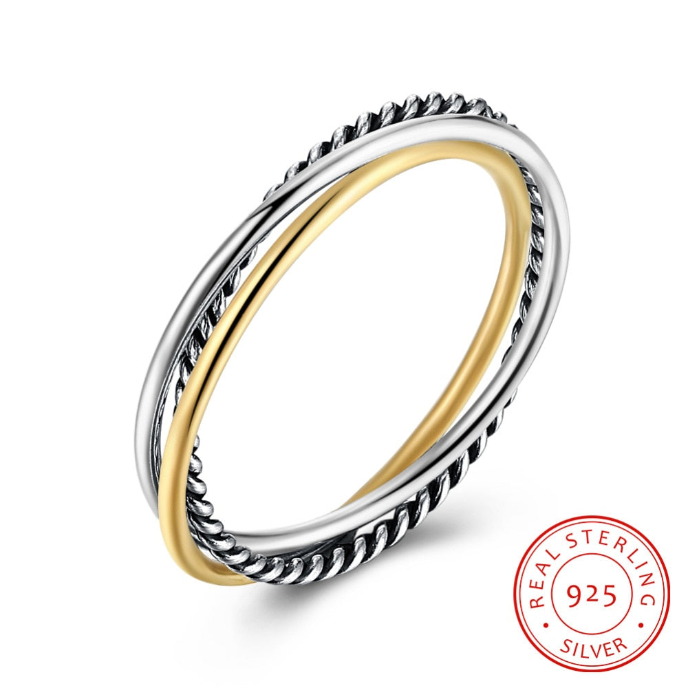 Triple Stackable Gold Color 925 Sterling Silver Rings For Women Female Party Rings Jewelry Accessories Gifts For Her (RI103545)