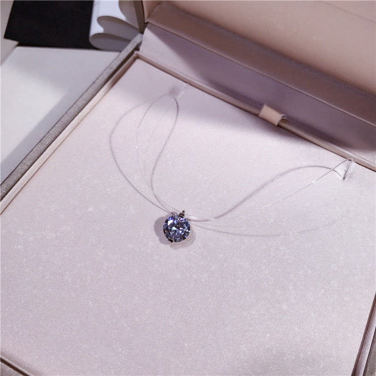 True 925 Sterling Silver Dazzling Zircon Necklace Invisible Transparent Fishing Line Simple Pendant Personality Jewelry