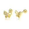 TrustDavis Real 925 Sterling Silver Sweet INS Butterfly Bear Screw Stud Earrings For Daughter Girls Fine Jewelry DG0013