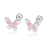TrustDavis Real 925 Sterling Silver Sweet INS Butterfly Bear Screw Stud Earrings For Daughter Girls Fine Jewelry DG0013