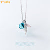 100% 925 Sterling Silver Stylish Simple Mermaid Tail Necklace Sweet Blue Crystal Clavicle Chain Necklace Jewelry DS800