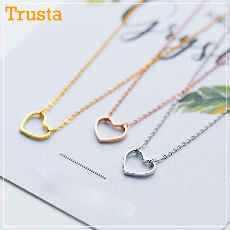 2020 Women's Fashion 100% 925 Sterling Silver Jewelry Hollow Heart Pendant Short 37cm Necklace Cute Gift Girls Lady DS464