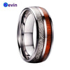 Tungsten Carbide Ring Men Women Wedding Band Domed With Wood And Meteorite Inlay