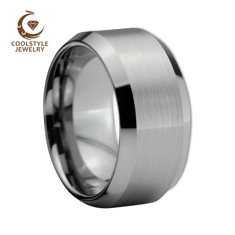 Tungsten Wedding Band Ring 10mm for Men Brushed Top Beveled Edge Comfort Fit