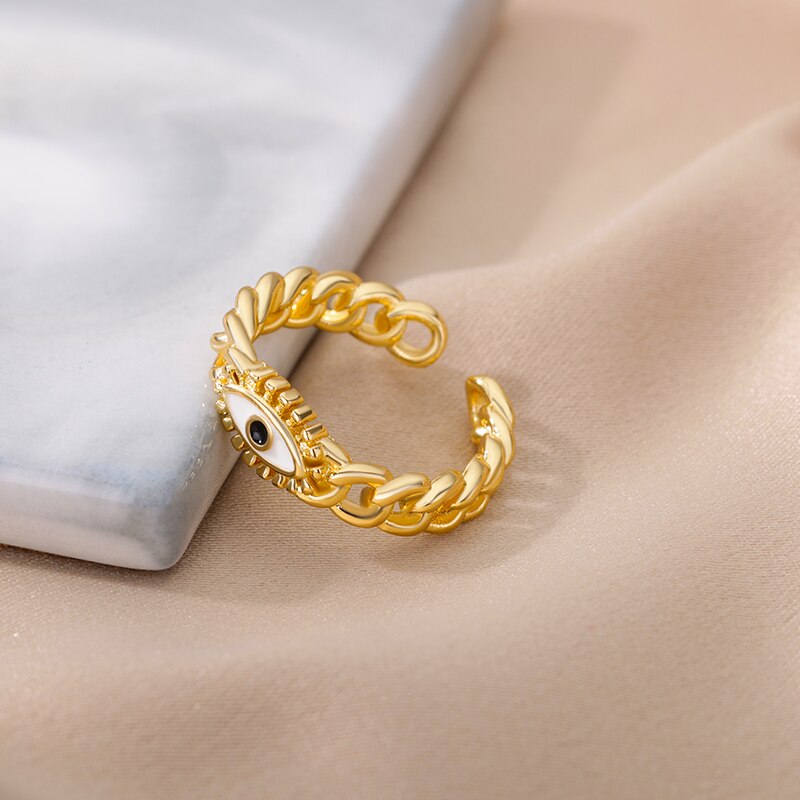 Turkey Evil Eye Rings for Women Adjustable Stainless Steel Gold Color Ring 2023 Trend Lucky Wedding Aesthetic Jewelry anillos
