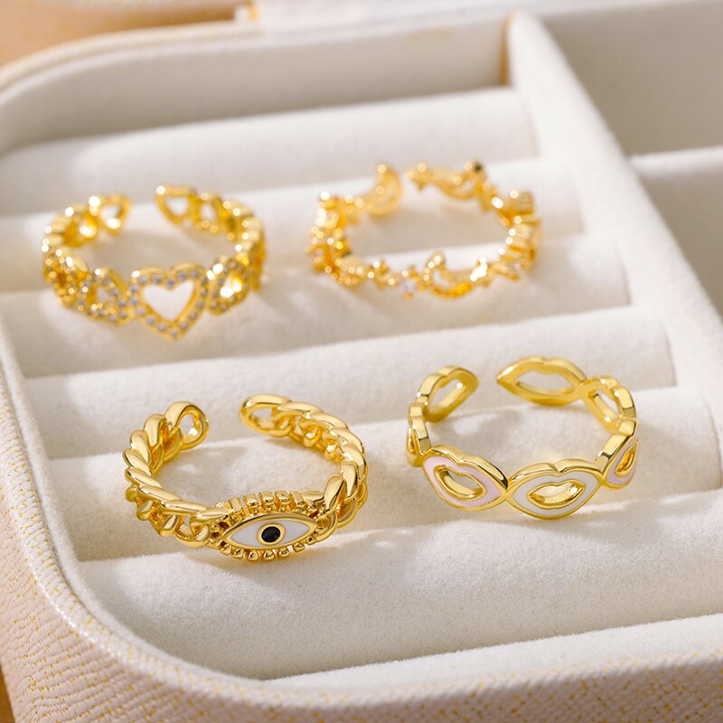 Turkey Evil Eye Rings for Women Adjustable Stainless Steel Gold Color Ring 2023 Trend Lucky Wedding Aesthetic Jewelry anillos