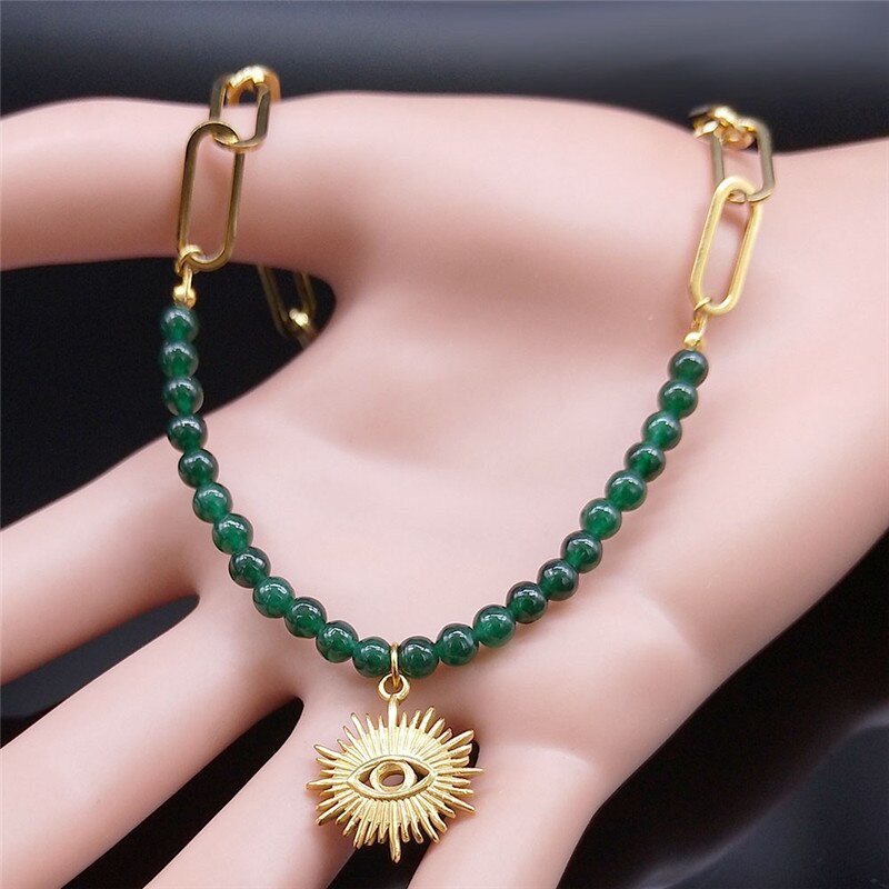 Turkey Eye Stainless Steel Natural Stone Necklaces Women/Men Gold Color Pendants Necklace Jewelry collier femme NK136S04