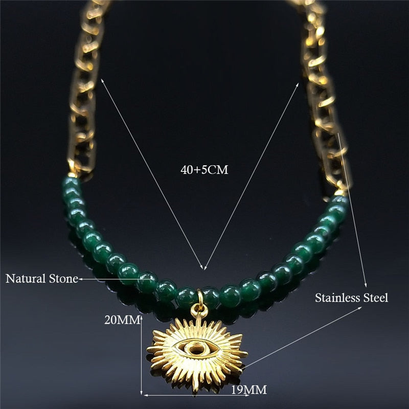 Turkey Eye Stainless Steel Natural Stone Necklaces Women/Men Gold Color Pendants Necklace Jewelry collier femme NK136S04