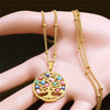Turkey Eye Tree of Life Charm Necklaces Women Stainless Steel Gold Color Pendants Necklaces Muslim Islam Jewelry Gift N5218S01