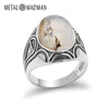 Turkey Handmade 925 Sterling Silver Natural Agate Stone Men Ring Onyx Thai Silver Craft Finger Rings for Male Women Fine Jewelry