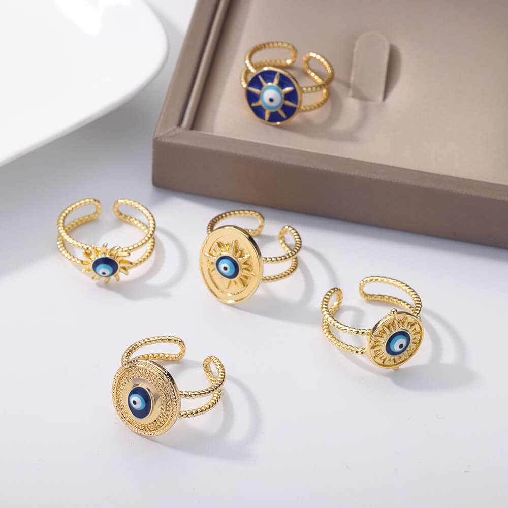 Turkish Blue Evil Eye Rings for Women Open Adjustable Stainless Steel Ring Vintage Lucky Aesthetic Wedding Jewelry anillos mujer