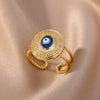 Turkish Blue Evil Eye Rings for Women Open Adjustable Stainless Steel Ring Vintage Lucky Aesthetic Wedding Jewelry anillos mujer