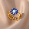 Turkish Blue Evil Eye Rings for Women Open Adjustable Stainless Steel Ring Vintage Lucky Aesthetic Wedding Jewelry anillos mujer