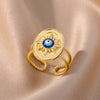 Turkish Blue Evil Eye Rings for Women Open Adjustable Stainless Steel Ring Vintage Lucky Aesthetic Wedding Jewelry anillos mujer