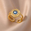 Turkish Blue Evil Eye Rings for Women Open Adjustable Stainless Steel Ring Vintage Lucky Aesthetic Wedding Jewelry anillos mujer