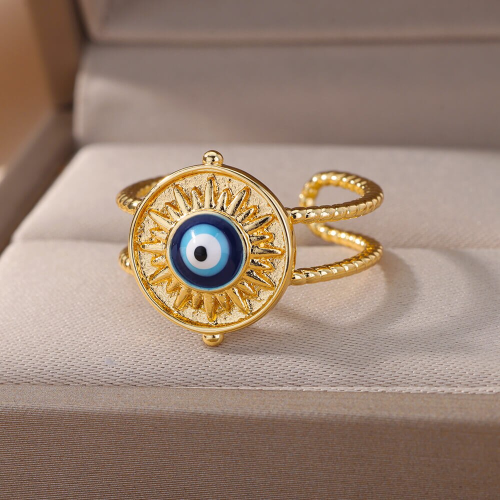 Turkish Blue Evil Eye Rings for Women Open Adjustable Stainless Steel Ring Vintage Lucky Aesthetic Wedding Jewelry anillos mujer