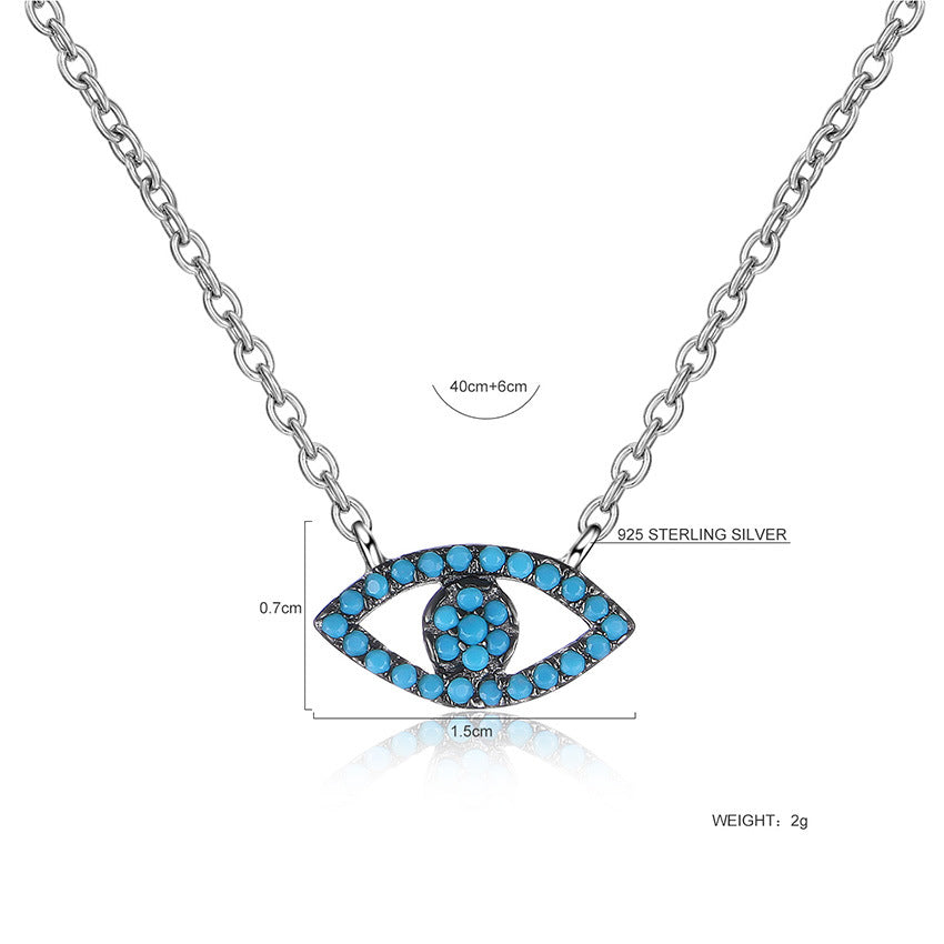 Turkish Necklace Choker Blue Vintage Chain Necklace Simple 925 Silver Pendant Necklace Women