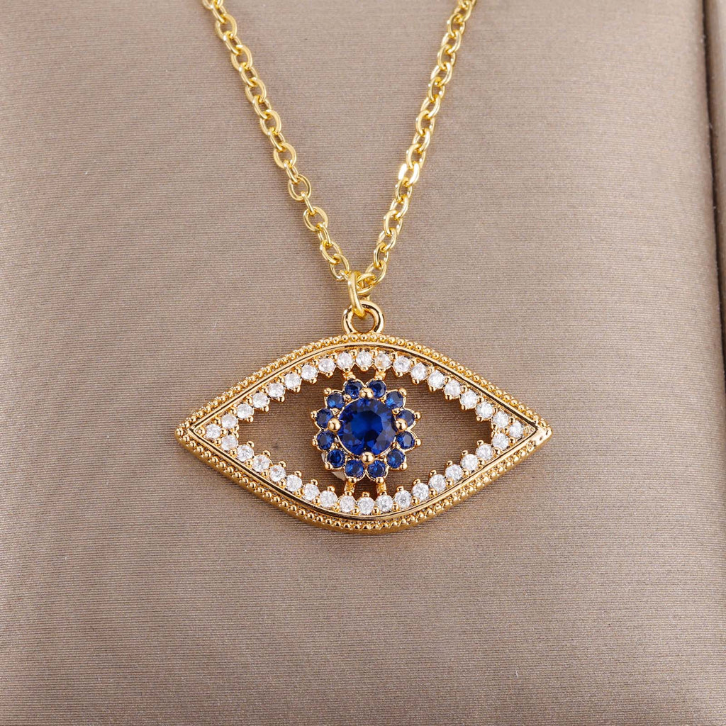 Turkish Evil Eye Pendant Necklace for Women Stainless Steel Gold Color Necklaces 2023 Trend Choker Lucky Aesthetic Jewelry femme
