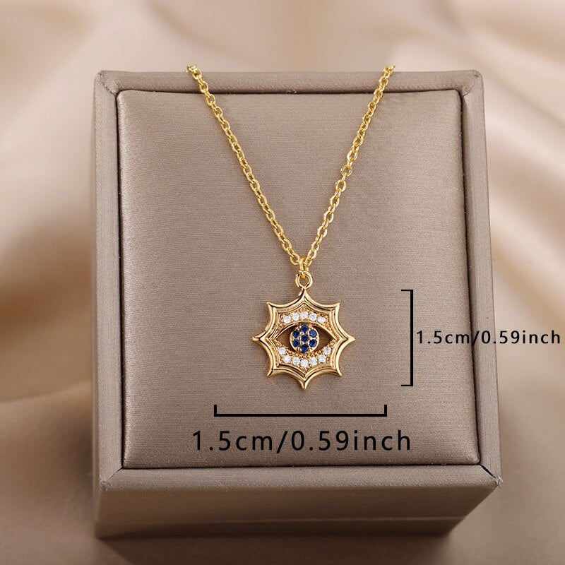 Turkish Evil Eye Pendant Necklace for Women Stainless Steel Gold Color Necklaces 2023 Trend Choker Lucky Aesthetic Jewelry femme