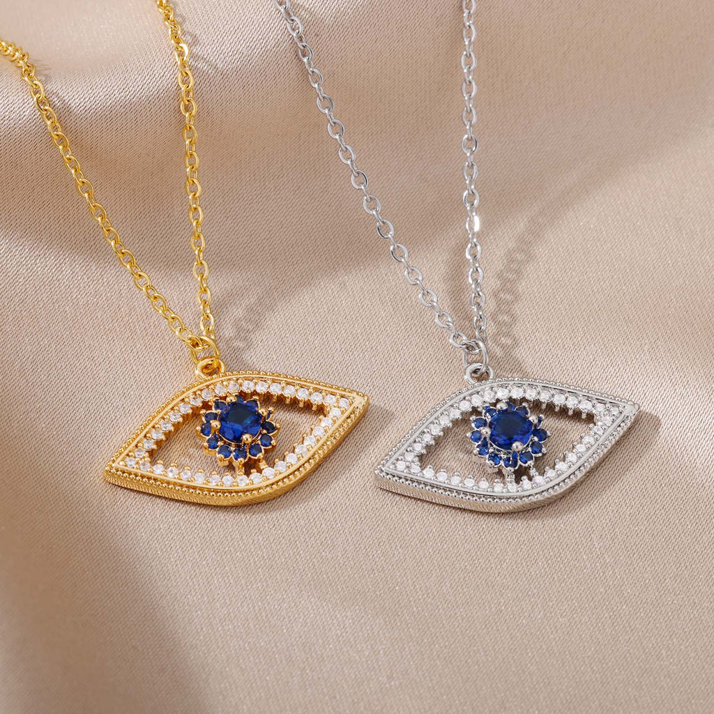 Turkish Evil Eye Pendant Necklace for Women Stainless Steel Gold Color Necklaces 2023 Trend Choker Lucky Aesthetic Jewelry femme