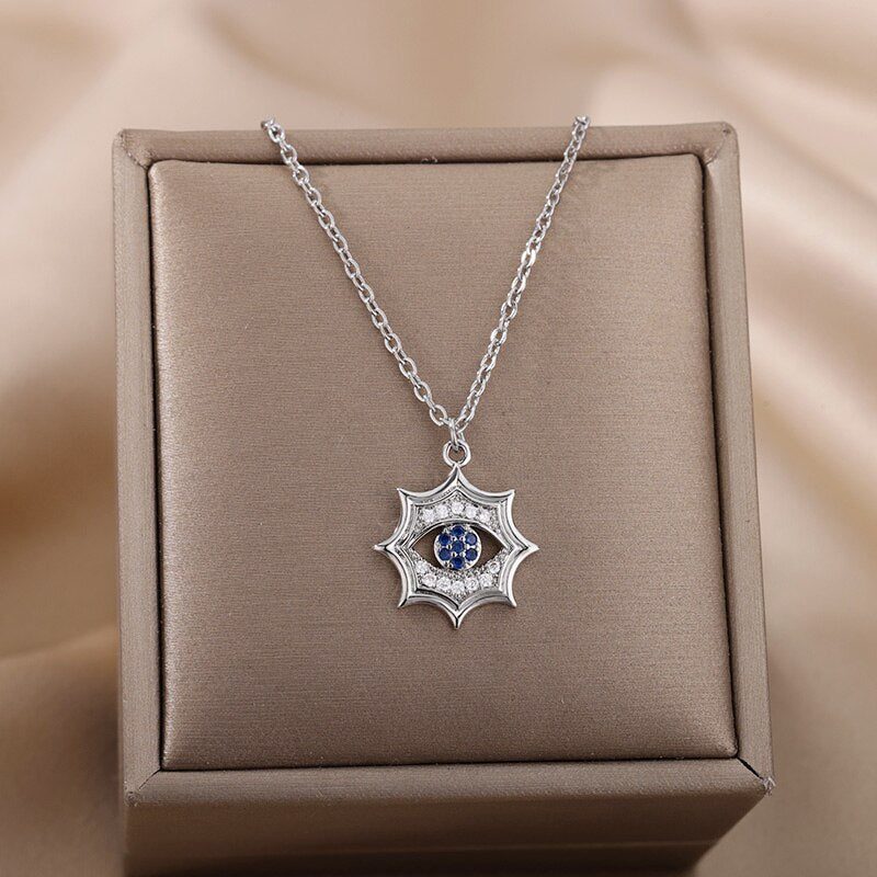 Turkish Evil Eye Pendant Necklace for Women Stainless Steel Gold Color Necklaces 2023 Trend Choker Lucky Aesthetic Jewelry femme