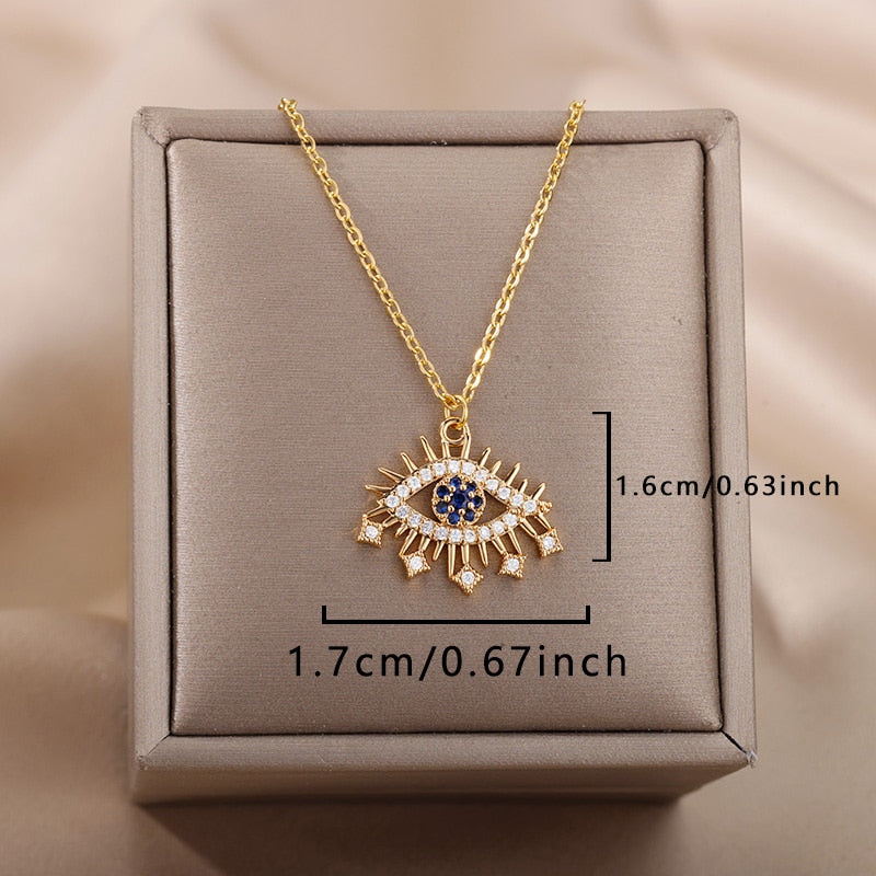 Turkish Evil Eye Pendant Necklace for Women Stainless Steel Gold Color Necklaces 2023 Trend Choker Lucky Aesthetic Jewelry femme