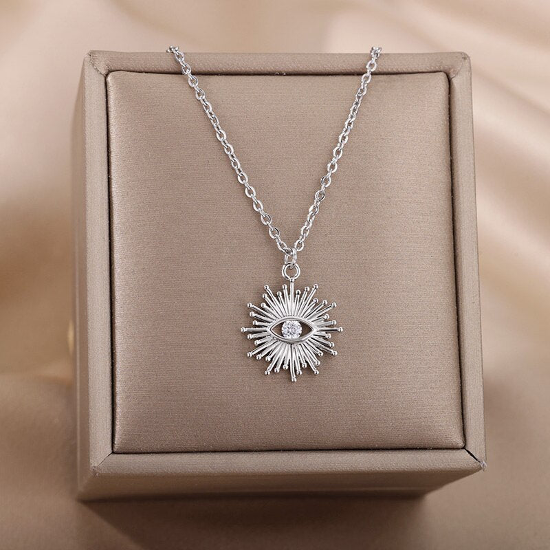 Turkish Evil Eye Pendant Necklace for Women Stainless Steel Gold Color Necklaces 2023 Trend Choker Lucky Aesthetic Jewelry femme
