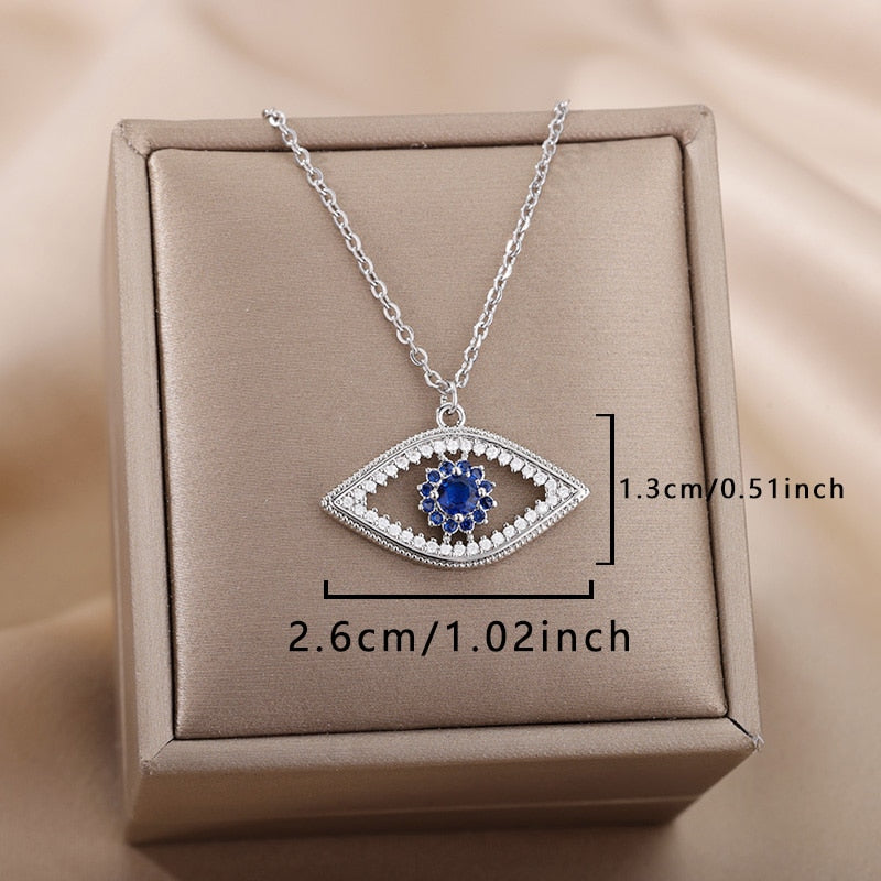 Turkish Evil Eye Pendant Necklace for Women Stainless Steel Gold Color Necklaces 2023 Trend Choker Lucky Aesthetic Jewelry femme