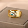 Turkish Evil Eye Rings For Women Open Adjustable Stainless Steel Cubic Zirconia Gold Color Ring Wedding Couple Jewelry anillos
