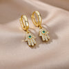 Turkish Hamsa Hand Earrings Stainless Steel Zircon Drop Earrings 2023 Trend Lucky Boho Fatima Hand Aesthetic Jewerly pendientes