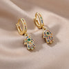 Turkish Hamsa Hand Earrings Stainless Steel Zircon Drop Earrings 2023 Trend Lucky Boho Fatima Hand Aesthetic Jewerly pendientes