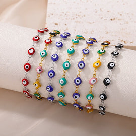 Turkish Lucky Evil Eye Bracelet For Women Colorful Beads Stainless Steel Chains Charm Bracelets 2023 Trend Amulet Jewerly pulser