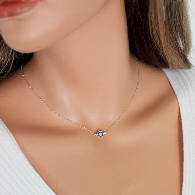 Turkish Lucky Evil Eye Pendant Necklace Women Simple Gold Color Dainty Thin Chain Choker Female Minimalist Jewelry Gifts
