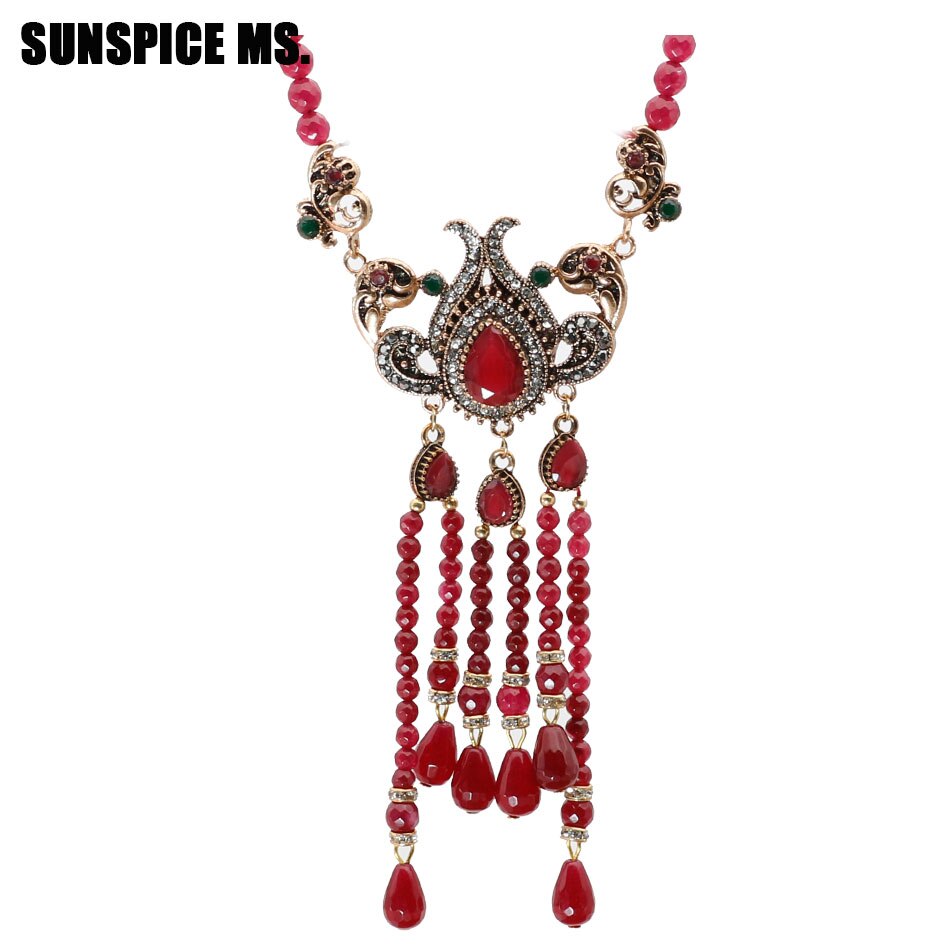 Turkish Natural Stone Beads Long Necklace Vintage Tassels Jewelry For Women Wedding Nigeria Beads Pendant Flower Choker 2022 New