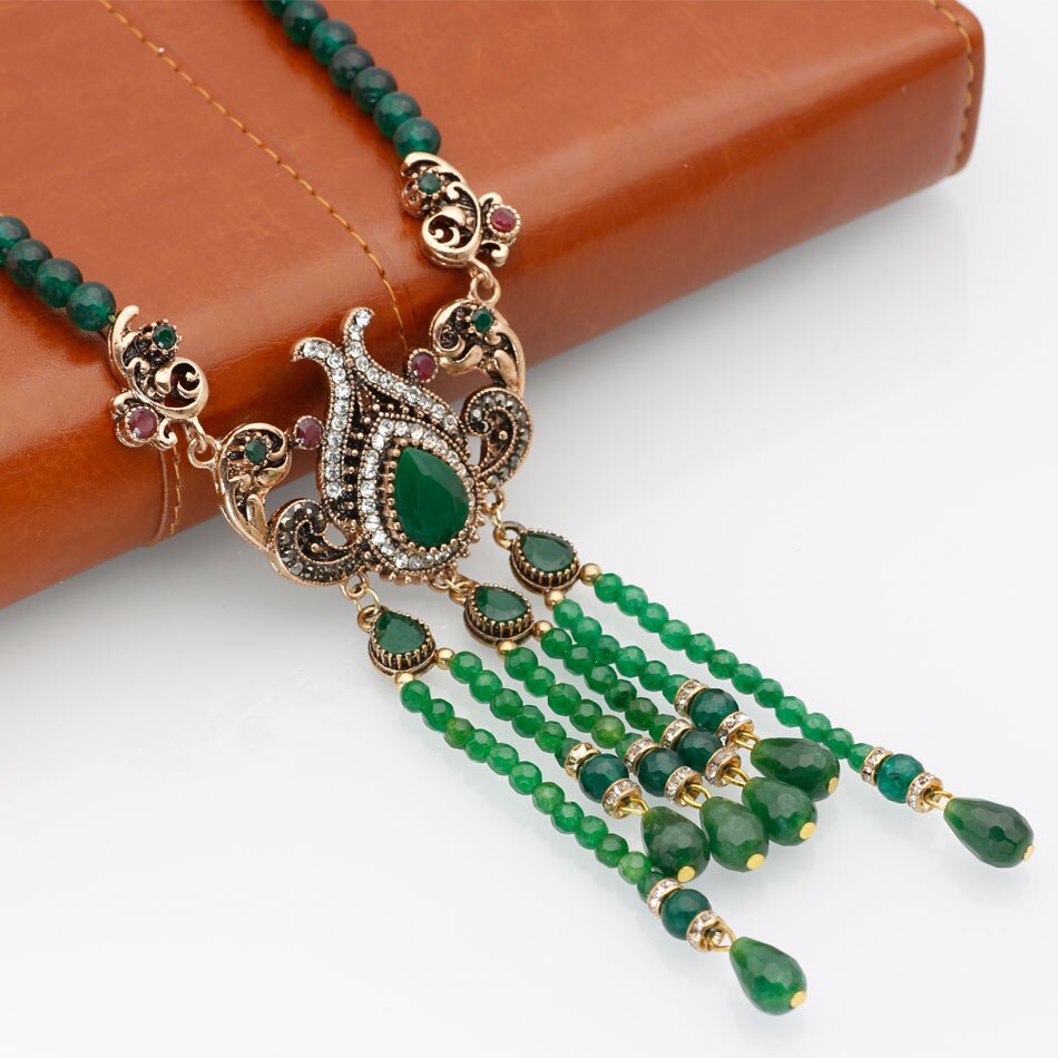 Turkish Natural Stone Beads Long Necklace Vintage Tassels Jewelry For Women Wedding Nigeria Beads Pendant Flower Choker 2022 New