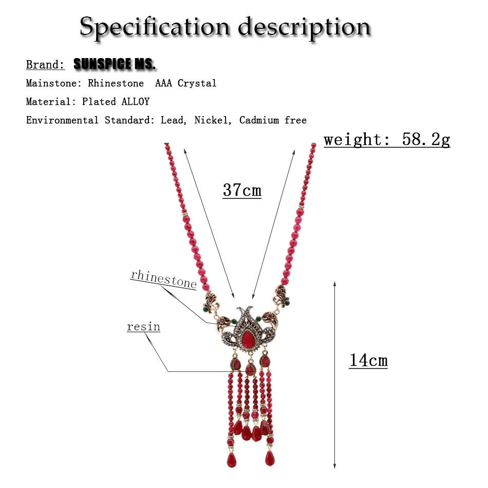 Turkish Natural Stone Beads Long Necklace Vintage Tassels Jewelry For Women Wedding Nigeria Beads Pendant Flower Choker 2022 New