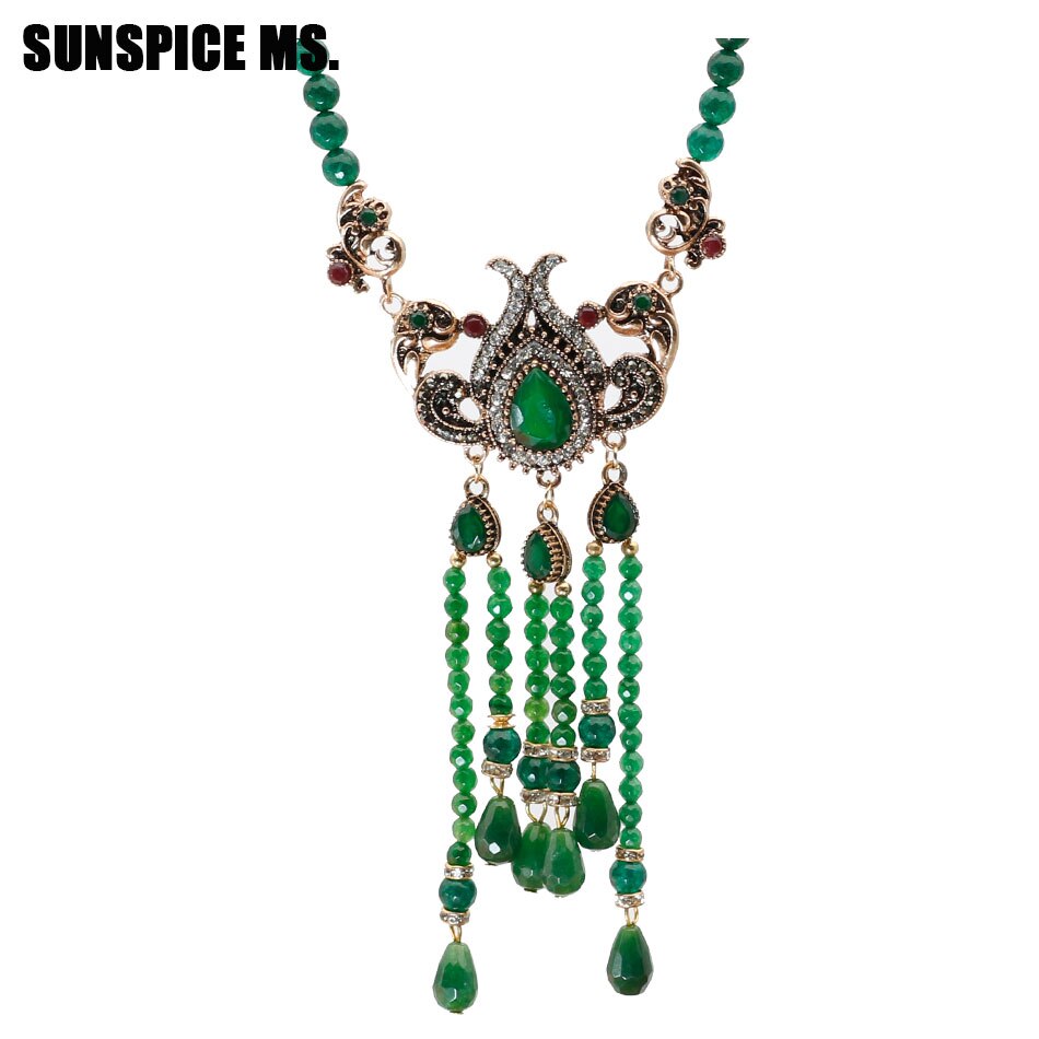 Turkish Natural Stone Beads Long Necklace Vintage Tassels Jewelry For Women Wedding Nigeria Beads Pendant Flower Choker 2022 New