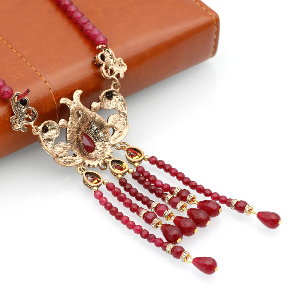 Turkish Natural Stone Beads Long Necklace Vintage Tassels Jewelry For Women Wedding Nigeria Beads Pendant Flower Choker 2022 New