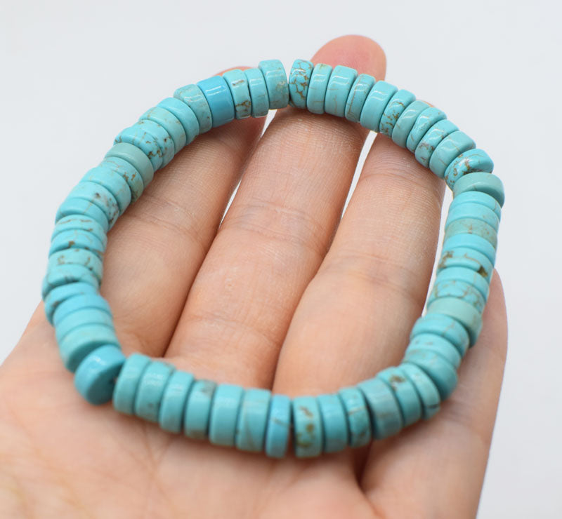 Turquoise roundel white pearl 8*4mm bracelet 7.5inch   beads nature