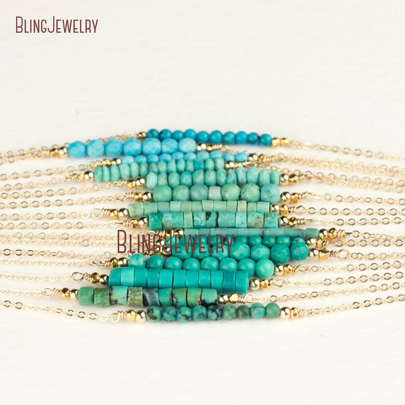 Turquoises Necklace Bead Bar Necklace Dainty Gold Fill or Silver Delicate Stone Bar Necklace Swing Beads Necklace NM14431