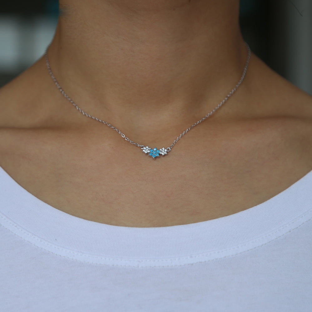 Turquoises Necklace For Women Gold And Silver Color 100% 925 silver elegance cute flower cz Necklaces girls hot Fashion Jewelry
