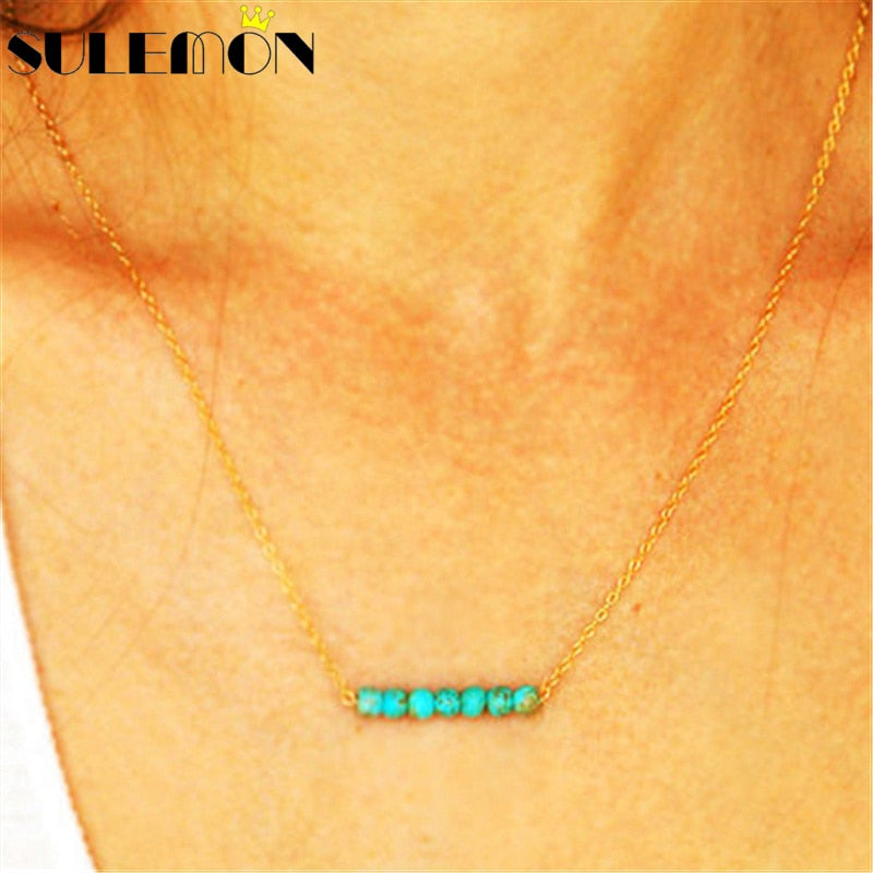 Turquoises Necklace For Women Gold And Silver Color Green Bead Necklaces Chain Gift For Her Bridesmaid Fashion Jewelry B0053
