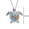 Turtle Pendant Necklace Blue Rhinestone Crystal Sea Ocean Cute Animal Stainless Steel Woman Engagement Jewelry 2021