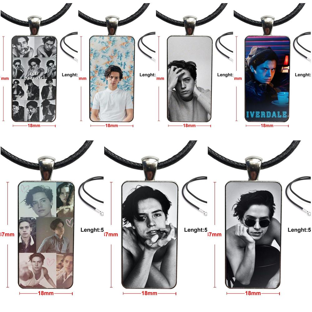 Tv Riverdale Cole Sprouse For Christmas Gift Glass Pendant Necklace Handmade Half Pendant Rectangle Necklace